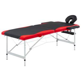 Masă pliabilă de masaj, 2 zone, aluminiu, negru și roșu