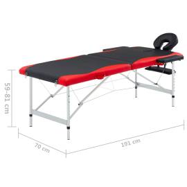 Masă pliabilă de masaj, 2 zone, aluminiu, negru și roșu, 9 image