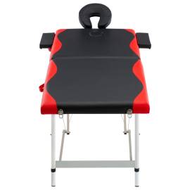 Masă pliabilă de masaj, 2 zone, aluminiu, negru și roșu, 2 image