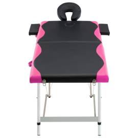 Masă pliabilă de masaj, 2 zone, aluminiu, negru și roz, 2 image