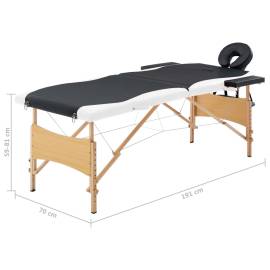 Masă pliabilă de masaj, 2 zone, negru și alb, lemn, 9 image