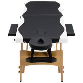 Masă pliabilă de masaj, 2 zone, negru și alb, lemn, 4 image