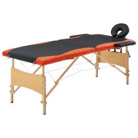 Masă pliabilă de masaj, 2 zone, negru și portocaliu, lemn