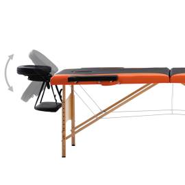 Masă pliabilă de masaj, 2 zone, negru și portocaliu, lemn, 3 image
