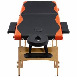 Masă pliabilă de masaj, 2 zone, negru și portocaliu, lemn, 4 image