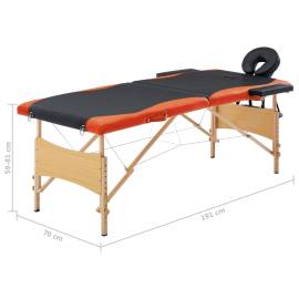 Masă pliabilă de masaj, 2 zone, negru și portocaliu, lemn, 9 image