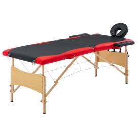 Masă pliabilă de masaj, 2 zone, negru și roșu, lemn