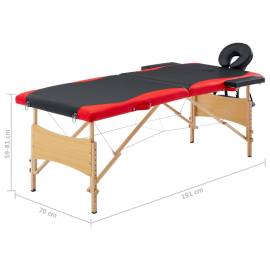 Masă pliabilă de masaj, 2 zone, negru și roșu, lemn, 9 image