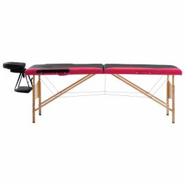 Masă pliabilă de masaj, 2 zone, negru și roz, lemn, 2 image