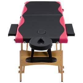 Masă pliabilă de masaj, 2 zone, negru și roz, lemn, 4 image