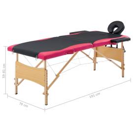 Masă pliabilă de masaj, 2 zone, negru și roz, lemn, 9 image