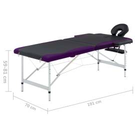 Masă pliabilă de masaj, 2 zone, negru și violet, aluminiu, 9 image