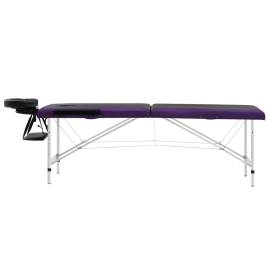 Masă pliabilă de masaj, 2 zone, negru și violet, aluminiu, 3 image