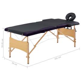 Masă pliabilă de masaj, 2 zone, negru, lemn, 9 image