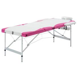 Masă pliabilă de masaj, 3 zone, alb și roz, aluminiu