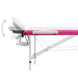 Masă pliabilă de masaj, 3 zone, alb și roz, aluminiu, 5 image
