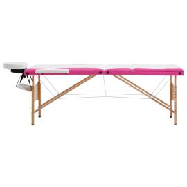 Masă pliabilă de masaj, 3 zone, alb și roz, lemn, 2 image