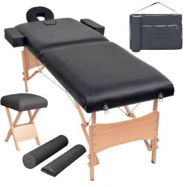 Set taburet și masă masaj pliabilă 2 zone, 10 cm grosime, negru