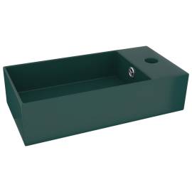 Chiuvetă de baie cu preaplin, verde închis, ceramică, 2 image