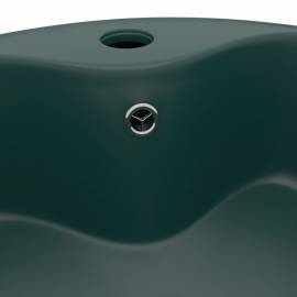 Chiuvetă de lux cu preaplin verde închis mat 36x13 cm ceramică, 5 image