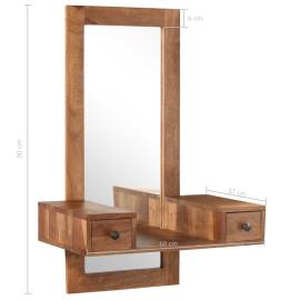 Oglindă cosmetică cu 2 sertare, lemn masiv de sheesham, 10 image