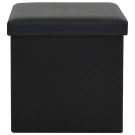 Taburete cu depozitare pliabile 2 buc. negru piele ecologică, 6 image