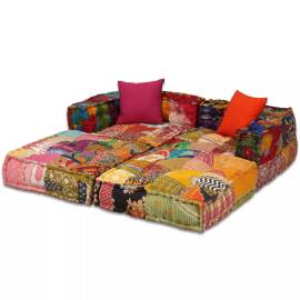 Canapea puf modulară cu 2 locuri, petice, material textil, 3 image
