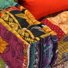 Canapea puf modulară cu 2 locuri, petice, material textil, 2 image