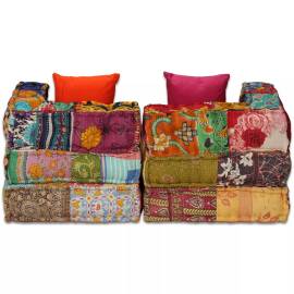 Canapea puf modulară cu 2 locuri, petice, material textil, 8 image