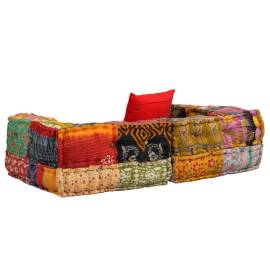 Canapea puf modulară cu 2 locuri, petice, material textil, 4 image