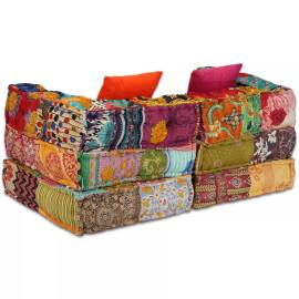 Canapea puf modulară cu 2 locuri, petice, material textil, 10 image