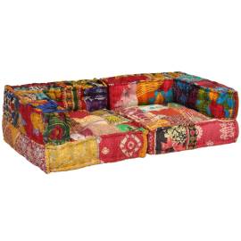 Canapea puf modulară cu 2 locuri, petice, material textil, 5 image