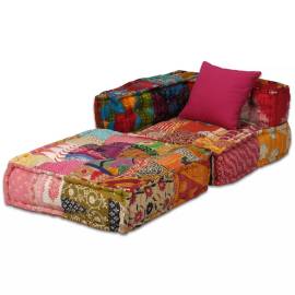 Canapea puf modulară cu 2 locuri, petice, material textil, 5 image