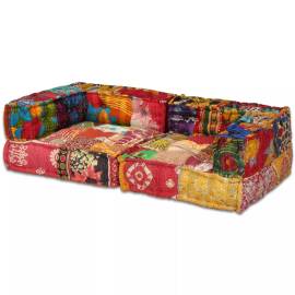 Canapea puf modulară cu 2 locuri, petice, material textil, 4 image