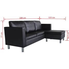 Canapea modulară cu 3 locuri, piele artificială, negru, 9 image