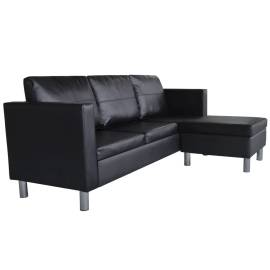 Canapea modulară cu 3 locuri, piele artificială, negru, 4 image