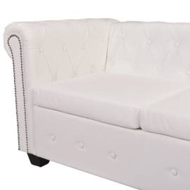 Canapea colțar chesterfield cu 5 locuri din piele artificială, alb, 5 image
