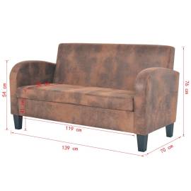 Canapea cu 2 locuri, velur artificial, maro, 8 image