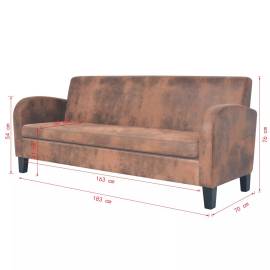 Canapea cu 3 locuri, velur artificial, maro, 8 image