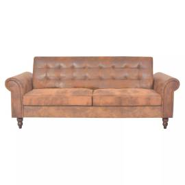 Canapea extensibilă cu brațe, velur artificial, maro, 2 image