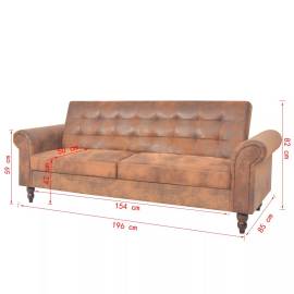 Canapea extensibilă cu brațe, velur artificial, maro, 9 image