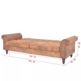 Canapea extensibilă cu brațe, velur artificial, maro, 10 image