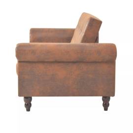 Canapea extensibilă cu brațe, velur artificial, maro, 3 image