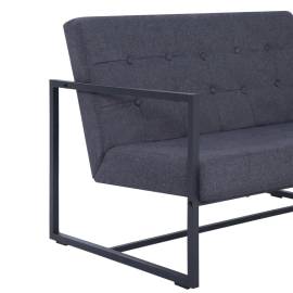 Canapea cu 2 locuri și brațe, gri închis, oțel și material textil, 7 image