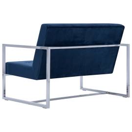 Canapea cu 2 locuri cu brațe, albastru, crom și catifea, 6 image