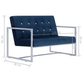 Canapea cu 2 locuri cu brațe, albastru, crom și catifea, 8 image
