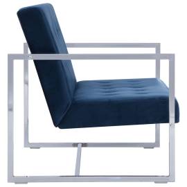 Canapea cu 2 locuri cu brațe, albastru, crom și catifea, 5 image