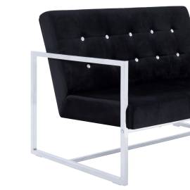 Canapea cu 2 locuri cu brațe, negru, crom și catifea, 7 image