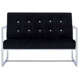 Canapea cu 2 locuri cu brațe, negru, crom și catifea, 4 image