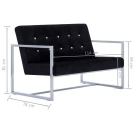 Canapea cu 2 locuri cu brațe, negru, crom și catifea, 8 image